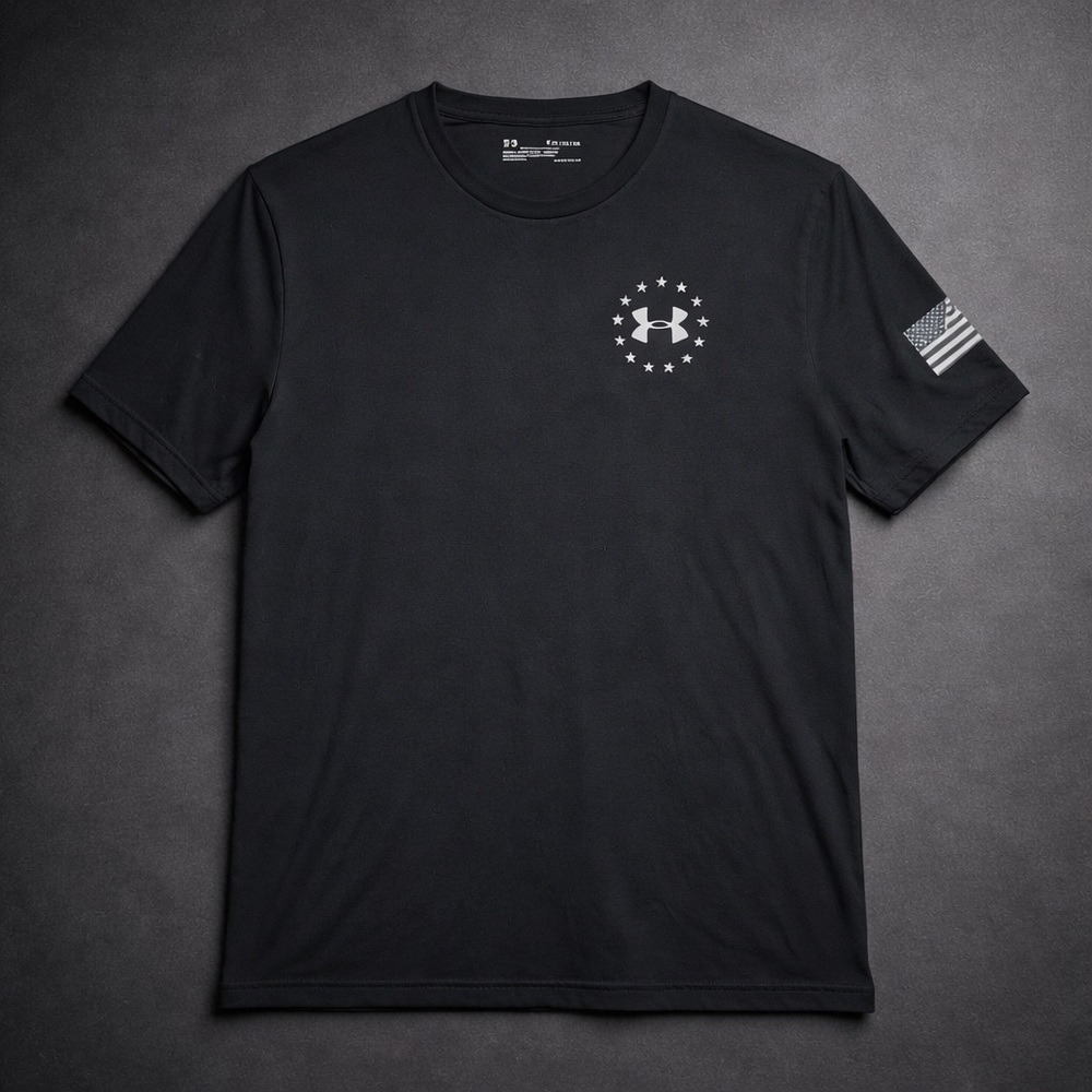 Under Armour Freedom Flag T-Shirt Men XL Black HeatGear Tactical Patriotic